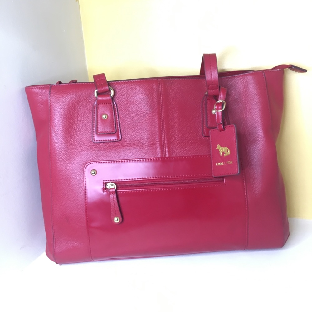 EMMA FOX Red Park Avenue Leather Tote - Picture 5 of 10
